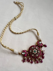 Kundan, ruby & emerald choker with pearls and ruby beads-Silver Neckpiece-CI-House of Taamara