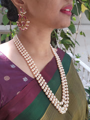 Kundan, ruby & emerald earrings with pearls and ruby beads-Earrings-CI-House of Taamara