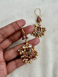 Kundan, ruby & emerald hangings with pearls (MADE TO ORDER)-Earrings-CI-House of Taamara