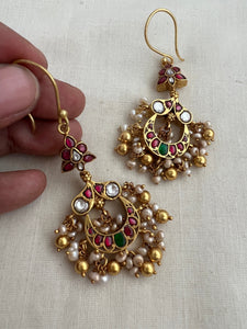 Kundan, ruby & emerald hangings with pearls (MADE TO ORDER)-Earrings-CI-House of Taamara