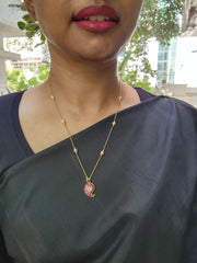 Kundan, ruby & emerald paisley pendant with gold polish chain-Silver Neckpiece-CI-House of Taamara