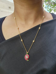 Kundan, ruby & emerald paisley pendant with gold polish chain-Silver Neckpiece-CI-House of Taamara