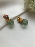 Kundan ruby flower earrings with green pumkin bead-Earrings-PL-House of Taamara