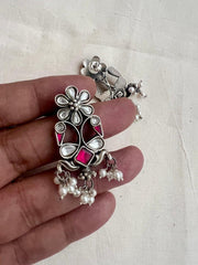 Kundan & ruby flower, peacock earrings with pearls-Earrings-CI-House of Taamara