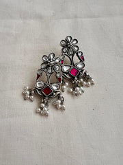Kundan & ruby flower, peacock earrings with pearls-Earrings-CI-House of Taamara