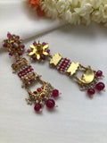 Kundan ruby gold polished long earrings-Earrings-PL-House of Taamara