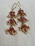 Kundan & ruby hangings with pearls (MADE TO ORDER)-Earrings-CI-House of Taamara
