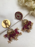 Kundan ruby jhumkas with Ruby beads hangings-Earrings-PL-House of Taamara
