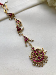 Kundan ruby maang tikka-Silver Neckpiece-PL-House of Taamara