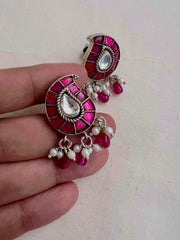 Kundan & ruby paisley studs with pearls-Earrings-CI-House of Taamara