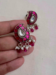 Kundan & ruby paisley studs with pearls-Earrings-CI-House of Taamara