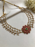 Kundan ruby pendant with jaali necklace and pearls-Silver Neckpiece-PL-House of Taamara