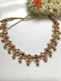 Kundan & ruby square necklace with pearls & gold gundu necklace-Silver Neckpiece-PL-House of Taamara