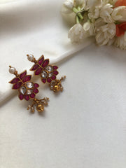 Kundan ruby studs with pearls-Earrings-PL-House of Taamara