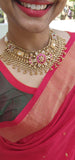 Kundan ruby with gold antique polish heavy necklace-Silver Neckpiece-PL-House of Taamara