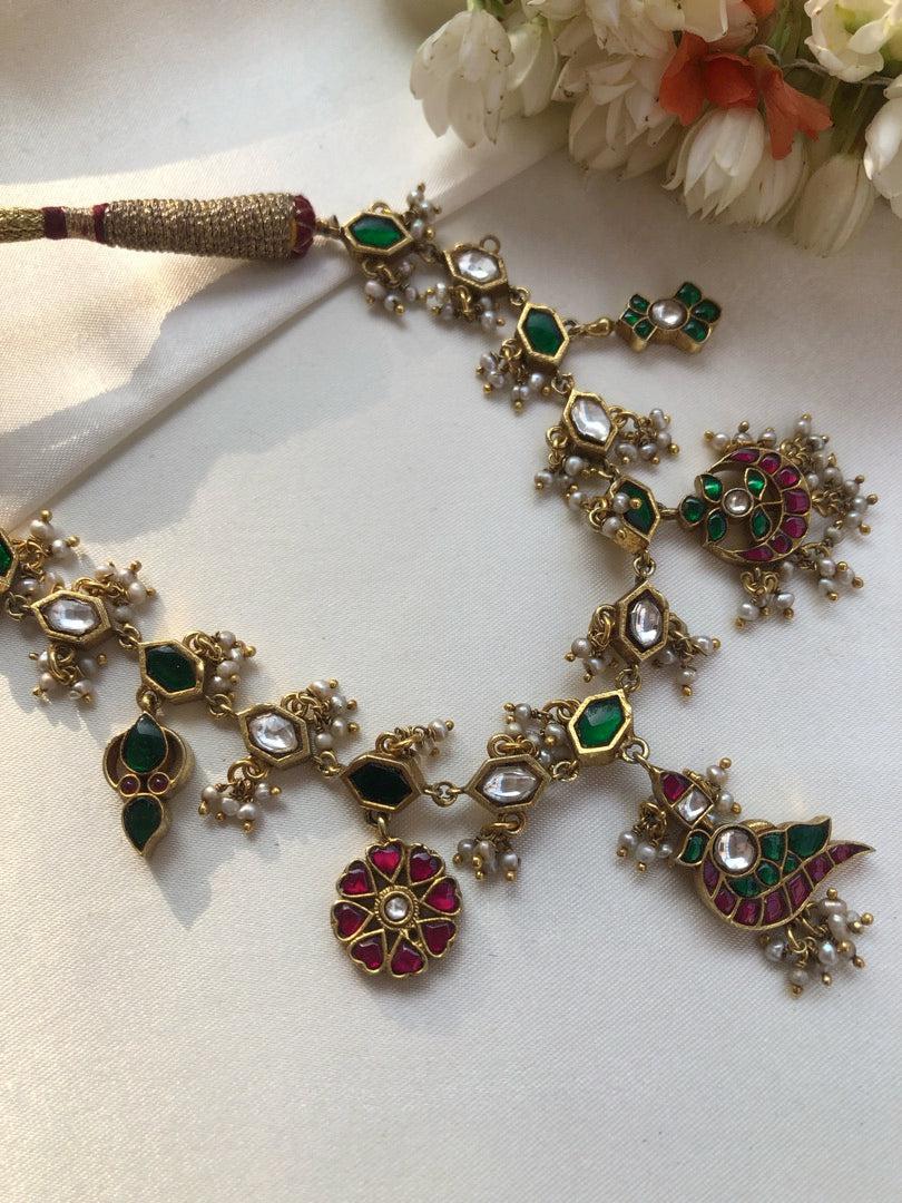 Kundan ruby with kundan necklace-Silver Neckpiece-PL-House of Taamara