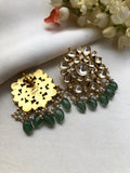 Kundan square studds with green drops-Earrings-PL-House of Taamara