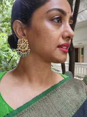 Kundan square studs with green beads-Earrings-PL-House of Taamara