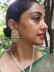 Kundan square studs with green beads-Earrings-PL-House of Taamara