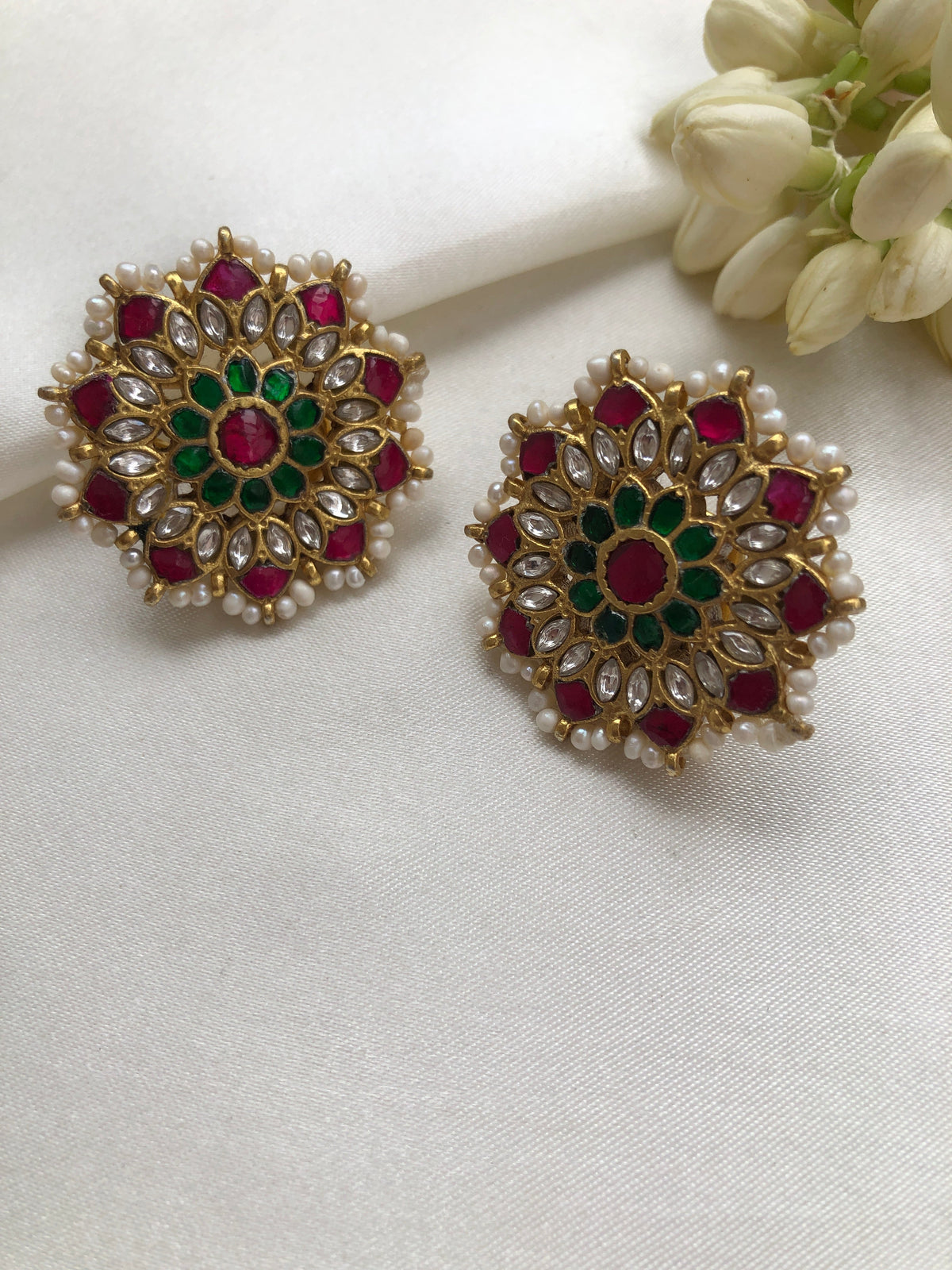 Kundan star studs with pearls around-Earrings-PL-House of Taamara