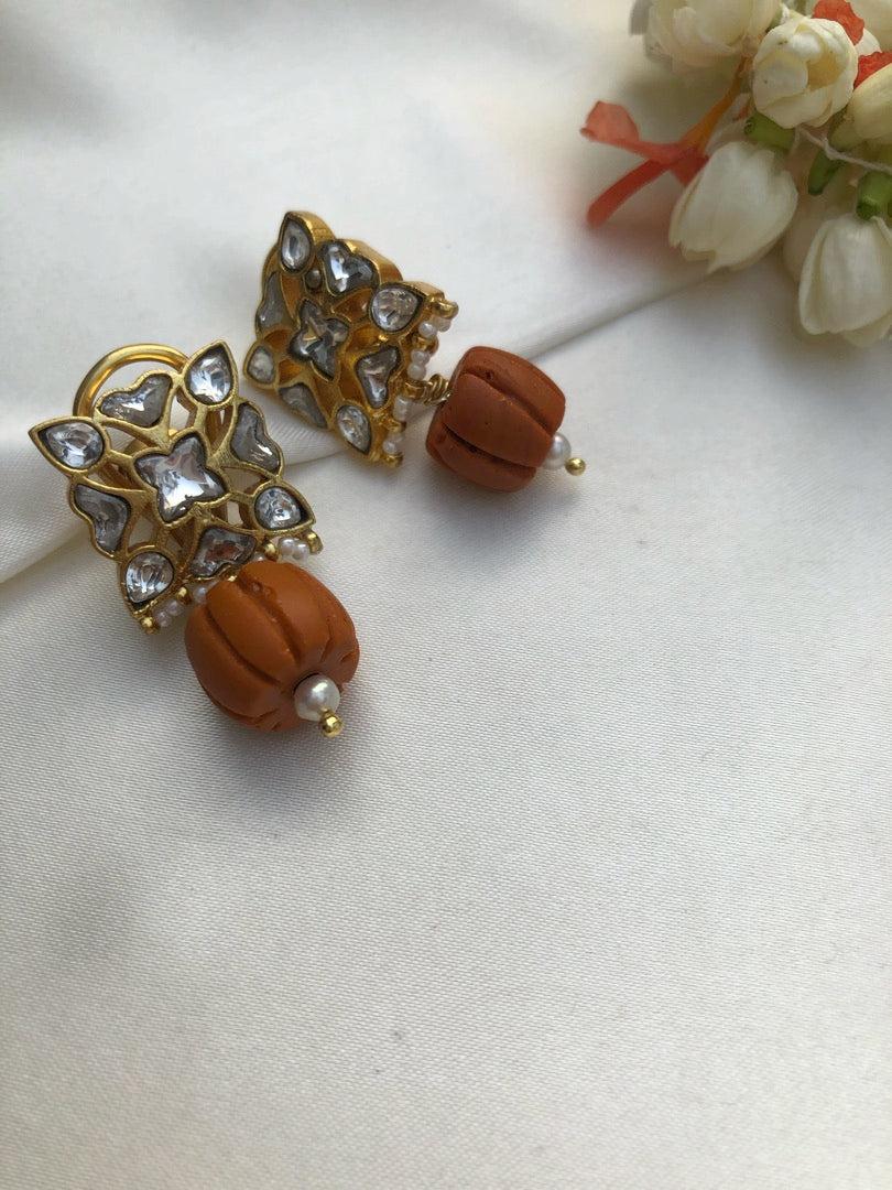 Kundan studs with coral drops-Earrings-PL-House of Taamara