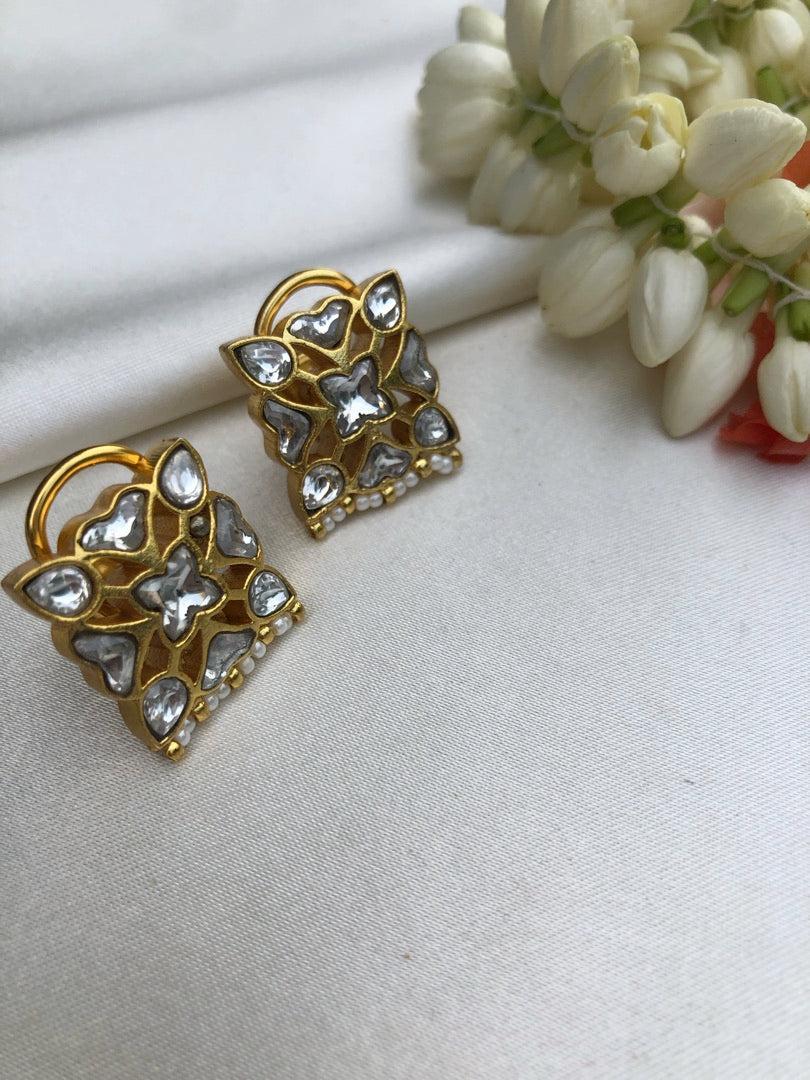 Kundan studs with pearls-Earrings-PL-House of Taamara