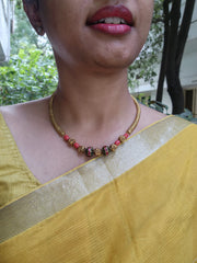 Kundan style & flower beads with corals necklace-Silver Neckpiece-PL-House of Taamara