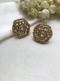 Kundan style round earrings with zircon & pearls-Earrings-PL-House of Taamara