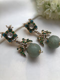 Kundan turquoise & green earrings with an agate bead drop (MADE TO ORDER)-Earrings-PL-House of Taamara