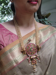 Kundan vintage style large statement pendant with pearls bunch-Silver Neckpiece-PL-House of Taamara