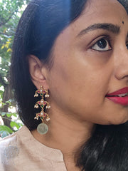 Kundan with Green tourmaline bead long earrings-Earrings-PL-House of Taamara