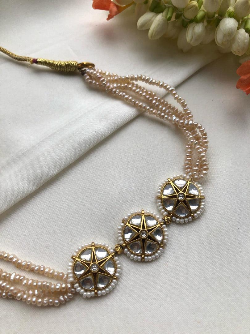Kundan with antique pearls choker-Silver Neckpiece-PL-House of Taamara