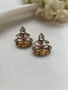 Kundan with ruby & antique style bead-Earrings-PL-House of Taamara
