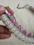 Lakshmi kasamala with ruby style stones-Silver Neckpiece-CI-House of Taamara