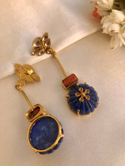 Lapis & kundan with coral earrings-Earrings-PL-House of Taamara