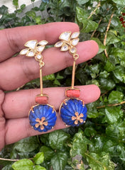 Lapis & kundan with coral earrings-Earrings-PL-House of Taamara