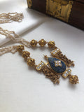 Lapis stone & antique beads and pearls necklace-Silver Neckpiece-PL-House of Taamara