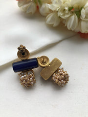 Lapis with Bobin antique style pearls bunch earrings-Earrings-PL-House of Taamara