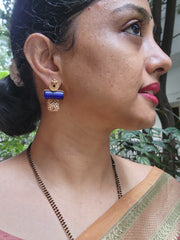 Lapis with Bobin antique style pearls bunch earrings-Earrings-PL-House of Taamara