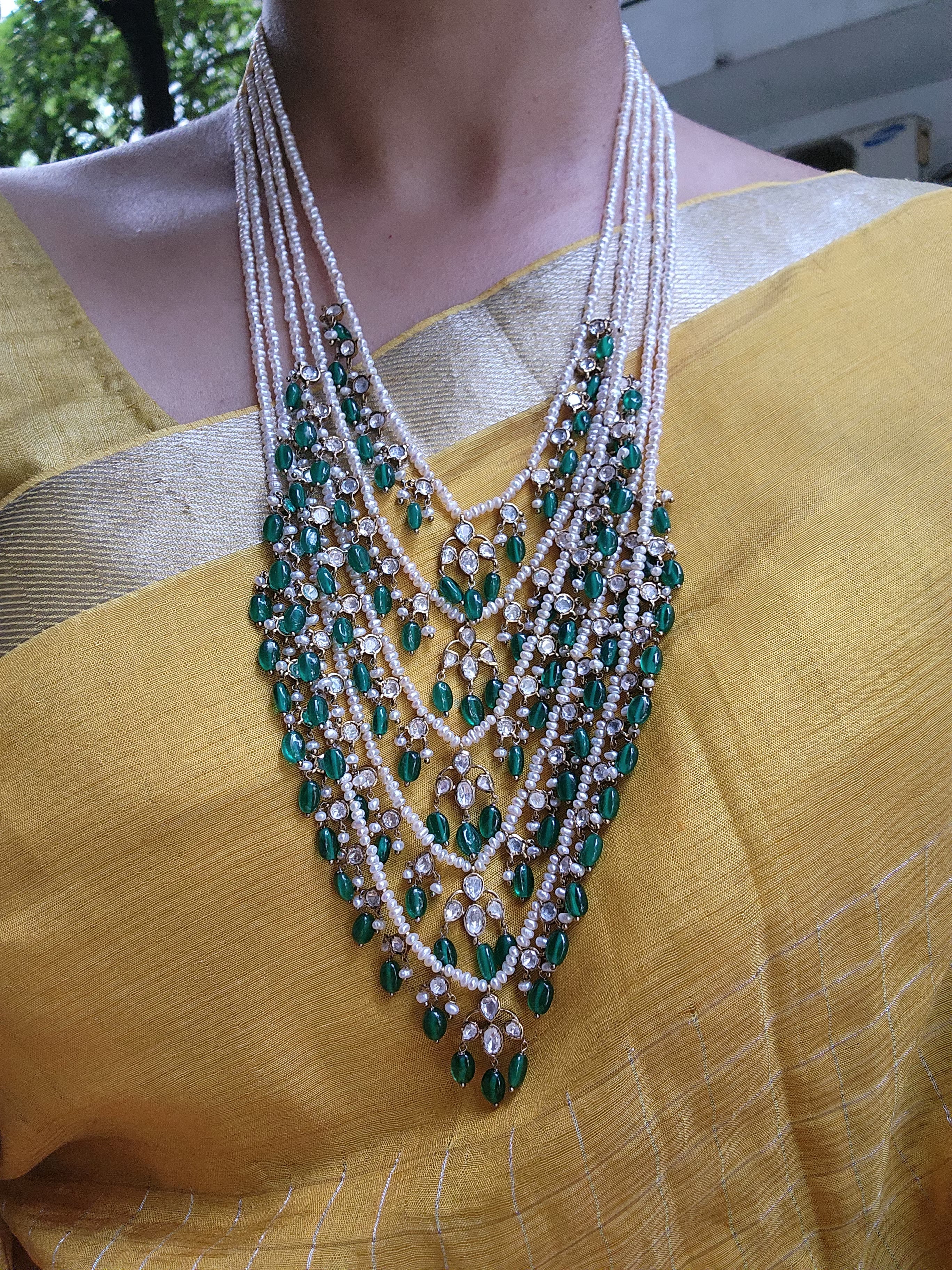 Layered Moissanite necklace satlada style (5 layers)-Silver Neckpiece-PL-House of Taamara