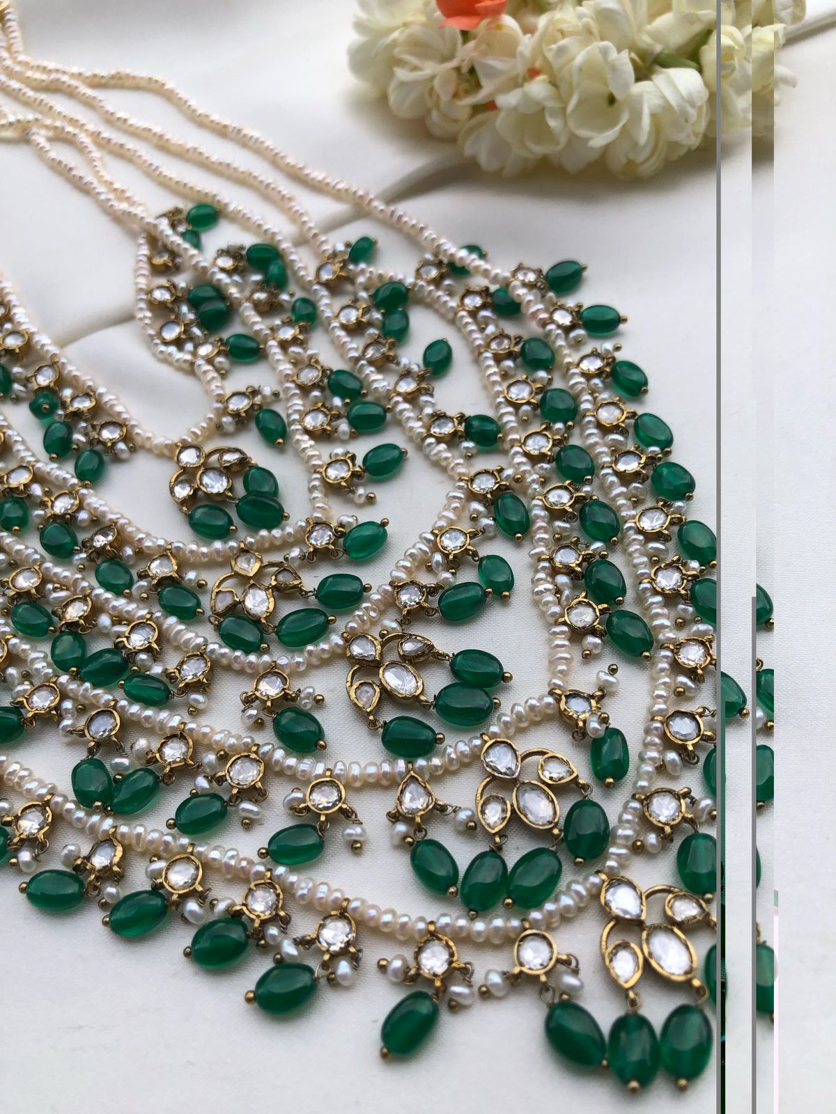 Layered Moissanite necklace satlada style (5 layers)-Silver Neckpiece-PL-House of Taamara