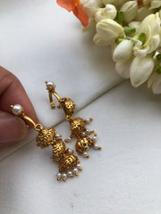 Layered jhumka style bugadis with pearls-Earrings-PL-House of Taamara