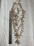 Long haar kundan five layer necklace with jade beads and pearls-Silver Neckpiece-CI-House of Taamara