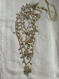 Long haar kundan five layer necklace with jade beads and pearls-Silver Neckpiece-CI-House of Taamara