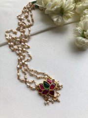 Lotus and rice pearls mala-Silver Neckpiece-PL-House of Taamara