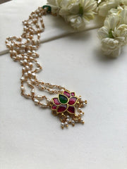 Lotus and rice pearls mala-Silver Neckpiece-PL-House of Taamara