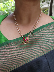 Lotus and rice pearls mala-Silver Neckpiece-PL-House of Taamara