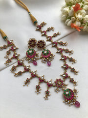 Lotus kundan maatapatti with earrings, SET-Silver Neckpiece-PL-House of Taamara