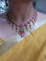 Lotus kundan maatapatti with earrings, SET-Silver Neckpiece-PL-House of Taamara