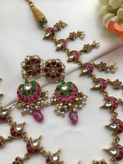 Lotus kundan maatapatti with earrings, SET-Silver Neckpiece-PL-House of Taamara